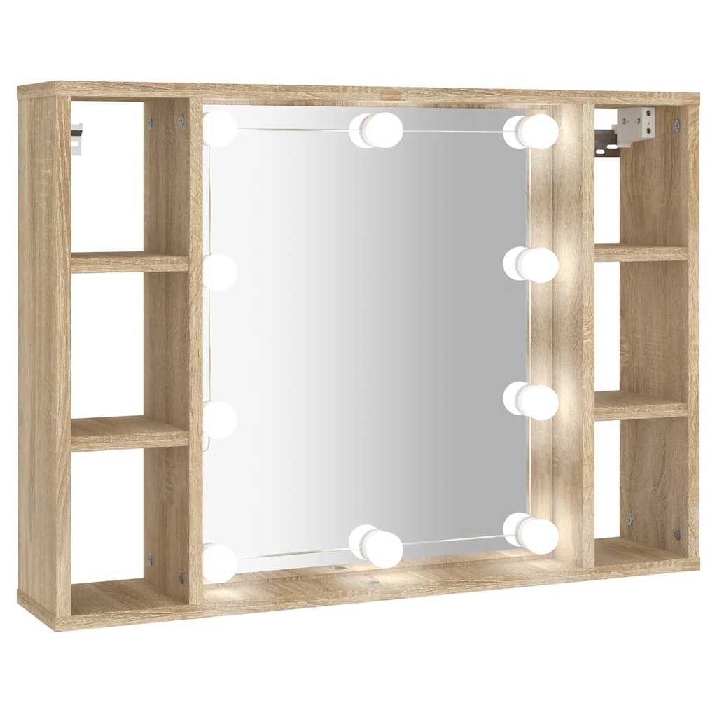 Mueble con espejo y luces LED roble Sonoma 76x15x55 cm