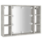 Mueble con espejo y luces LED gris hormigón 76x15x55 cm
