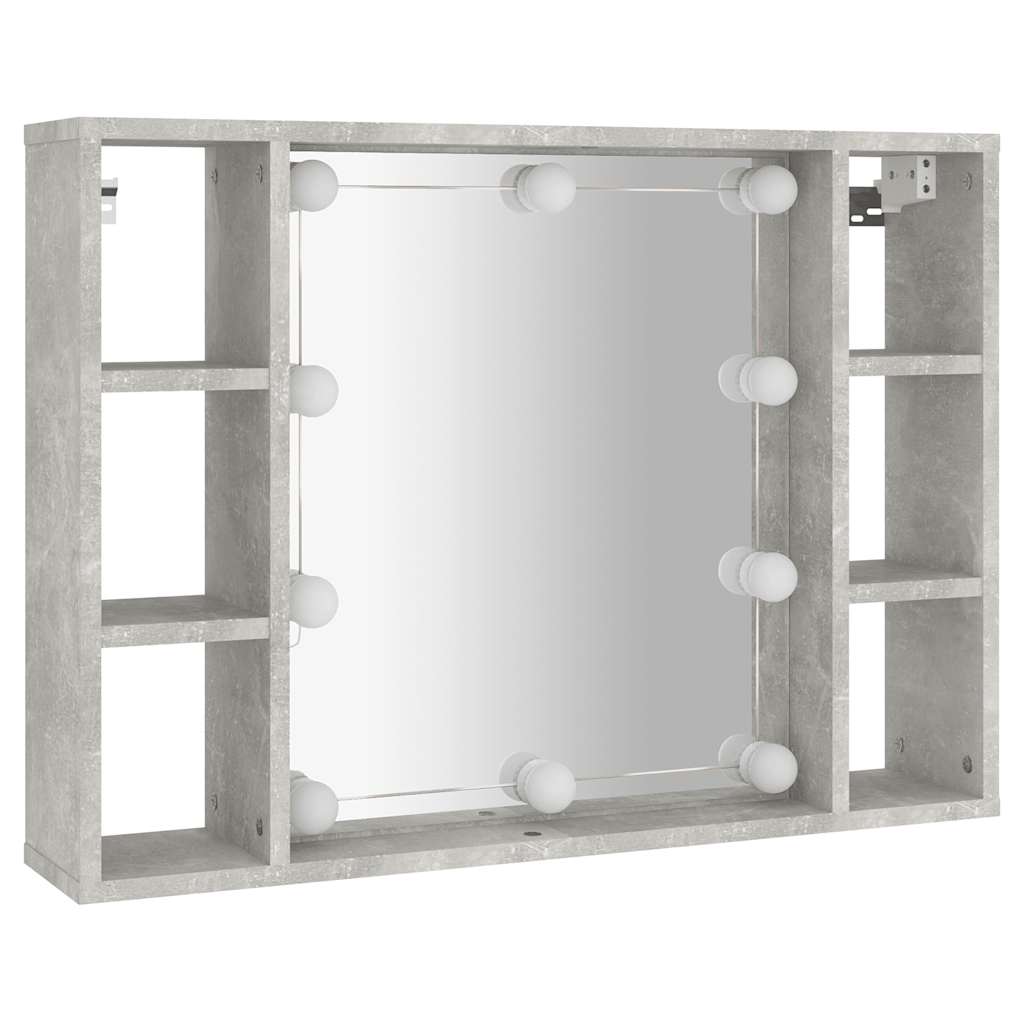 Mueble con espejo y luces LED gris hormigón 76x15x55 cm