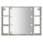 Mueble con espejo y luces LED gris hormigón 76x15x55 cm