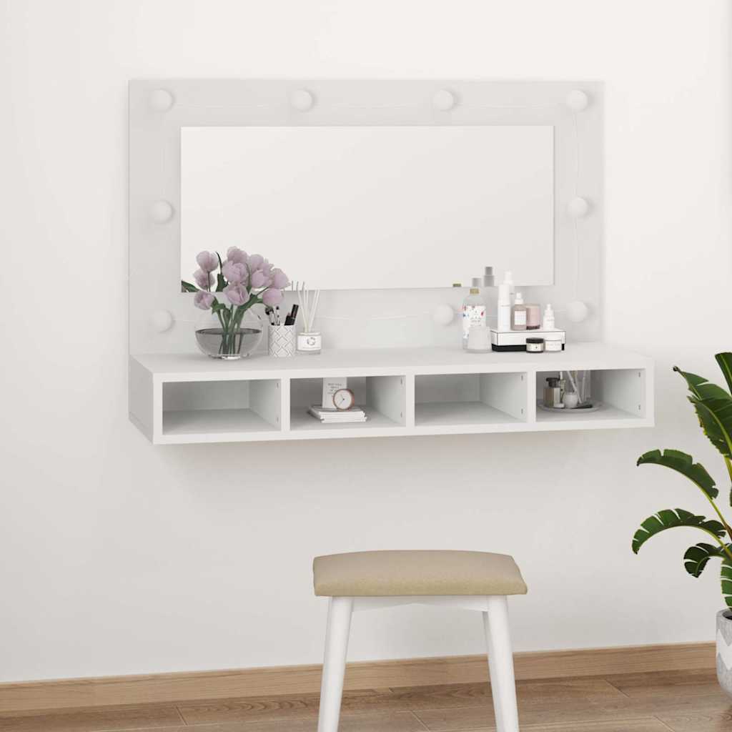 Mueble con espejo y luces LED blanco 90x31,5x62 cm