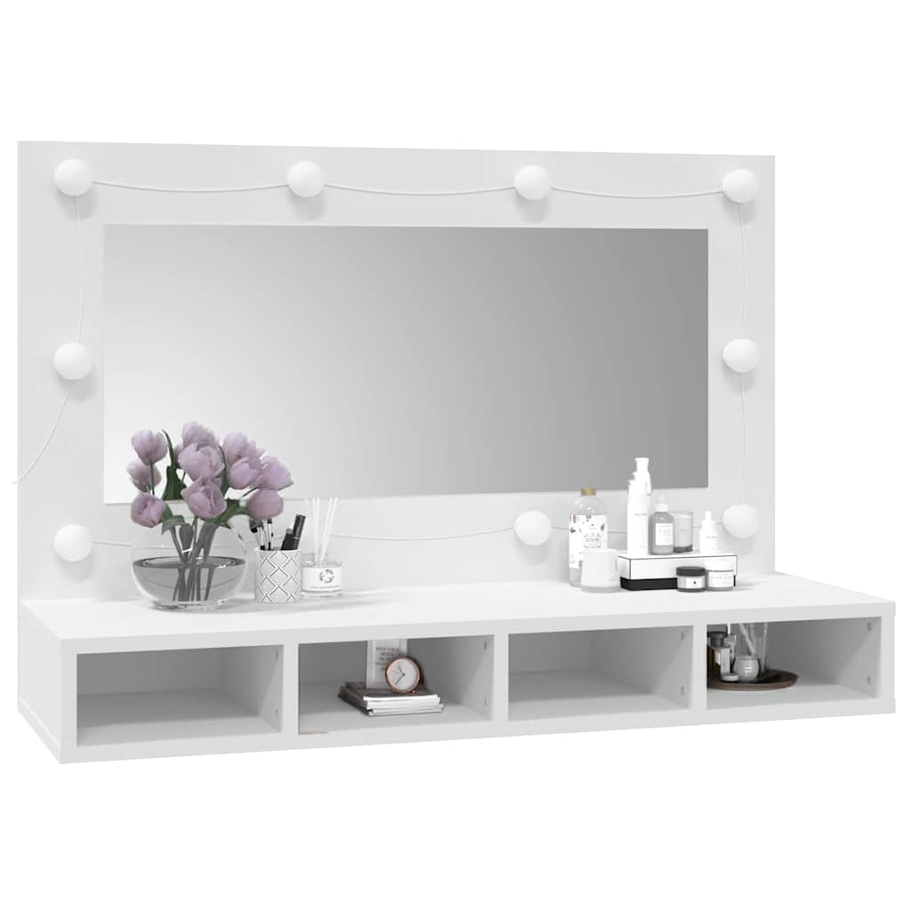 Mueble con espejo y luces LED blanco 90x31,5x62 cm