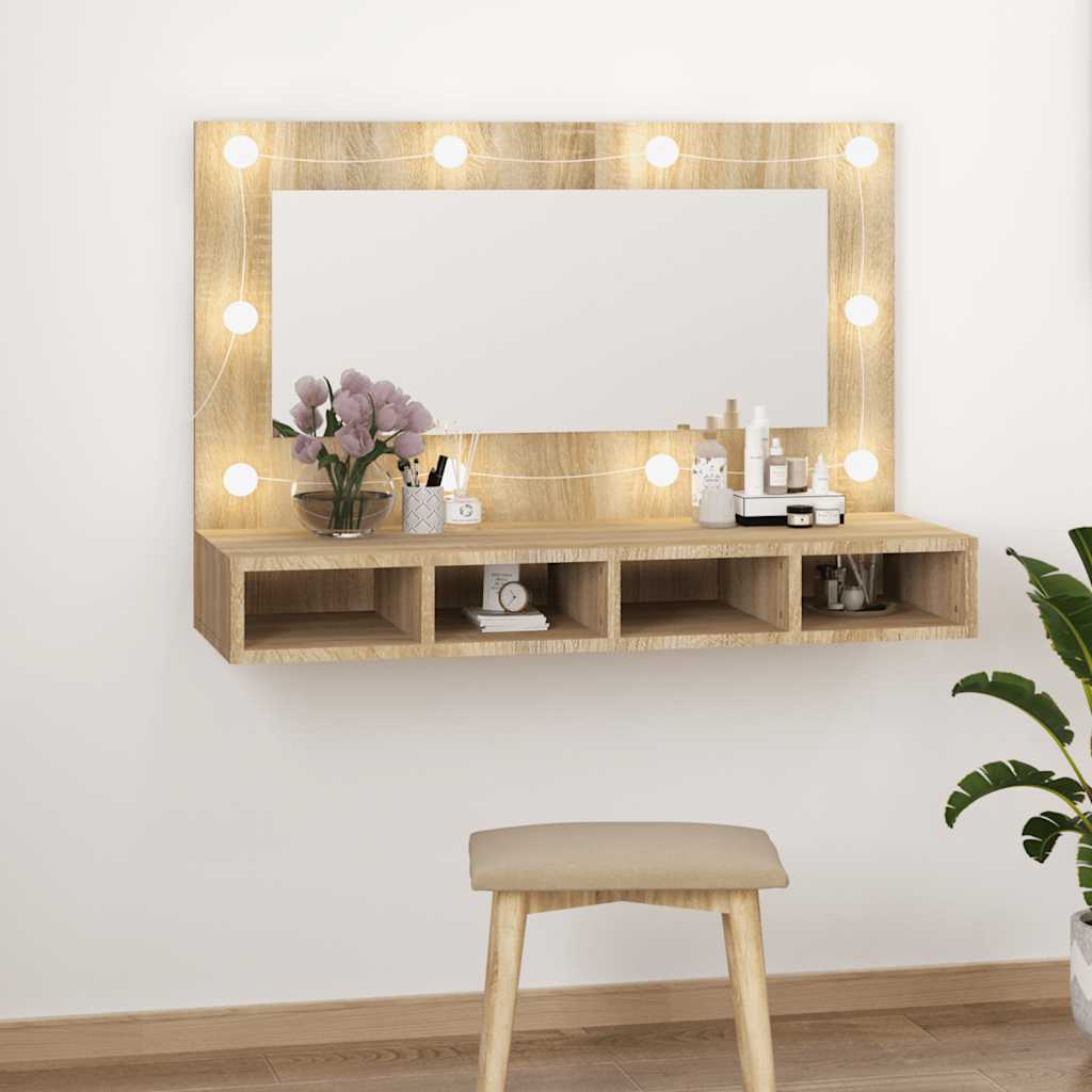 Mueble con espejo y luces LED blanco 90x31,5x62 cm