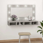 Mueble con espejo y luces LED gris hormigón 90x31,5x62 cm
