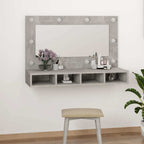 Mueble con espejo y luces LED gris hormigón 90x31,5x62 cm