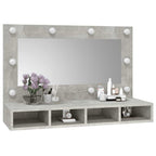 Mueble con espejo y luces LED gris hormigón 90x31,5x62 cm