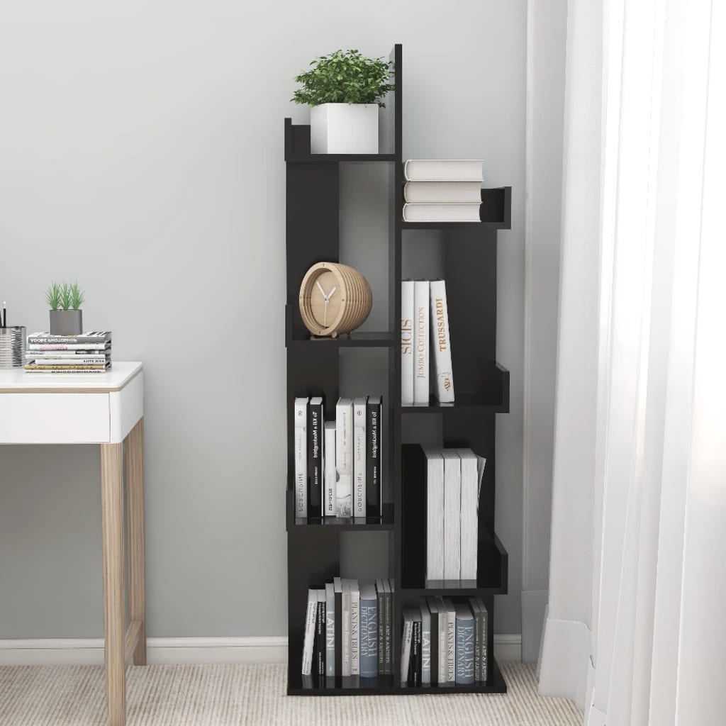 Armario de libros madera contrachapada negro 48x25,5x140 cm