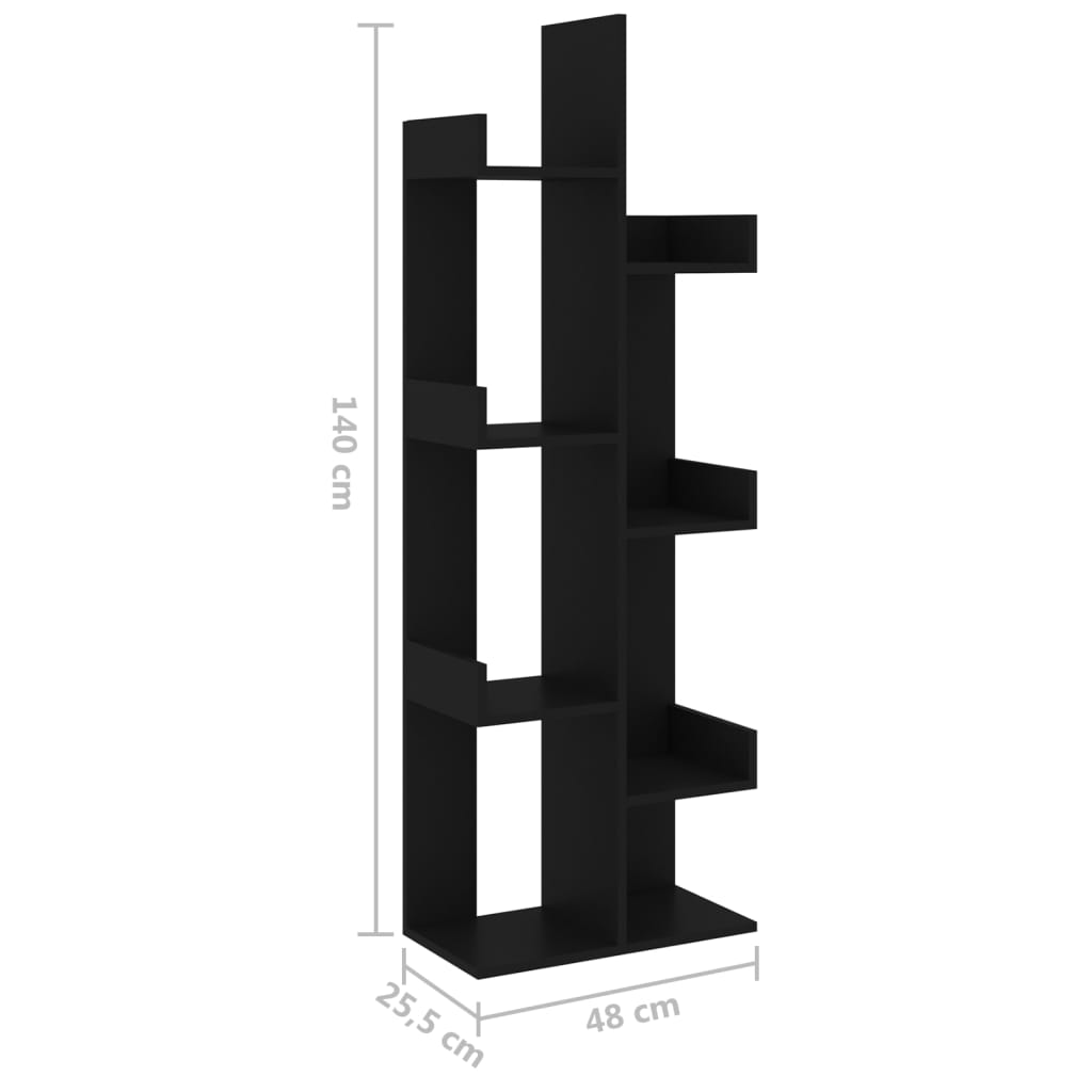Armario de libros madera contrachapada negro 48x25,5x140 cm