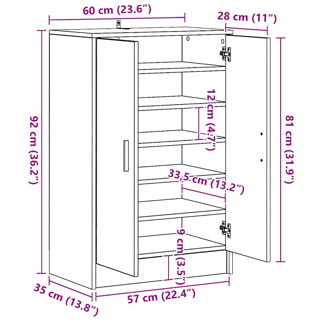 Zapatero de madera contrachapada blanco 60x35x92 cm