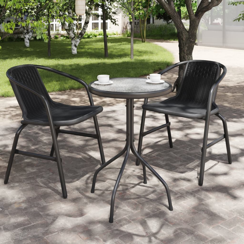 Mesa de jardín acero y vidrio gris y negro 180x80x70 cm