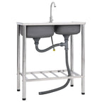 Fregadero de camping doble seno y grifo acero inoxidable