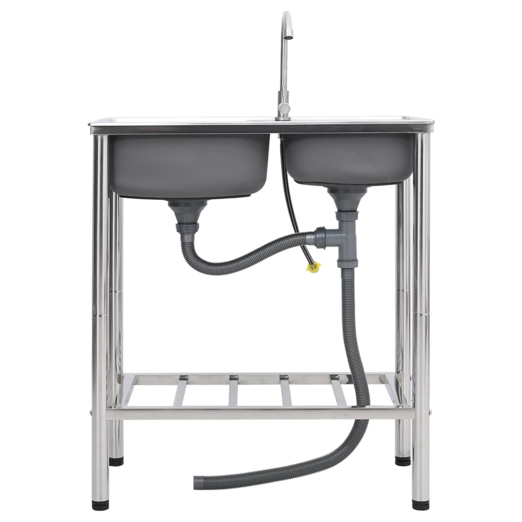 Fregadero de camping doble seno y grifo acero inoxidable