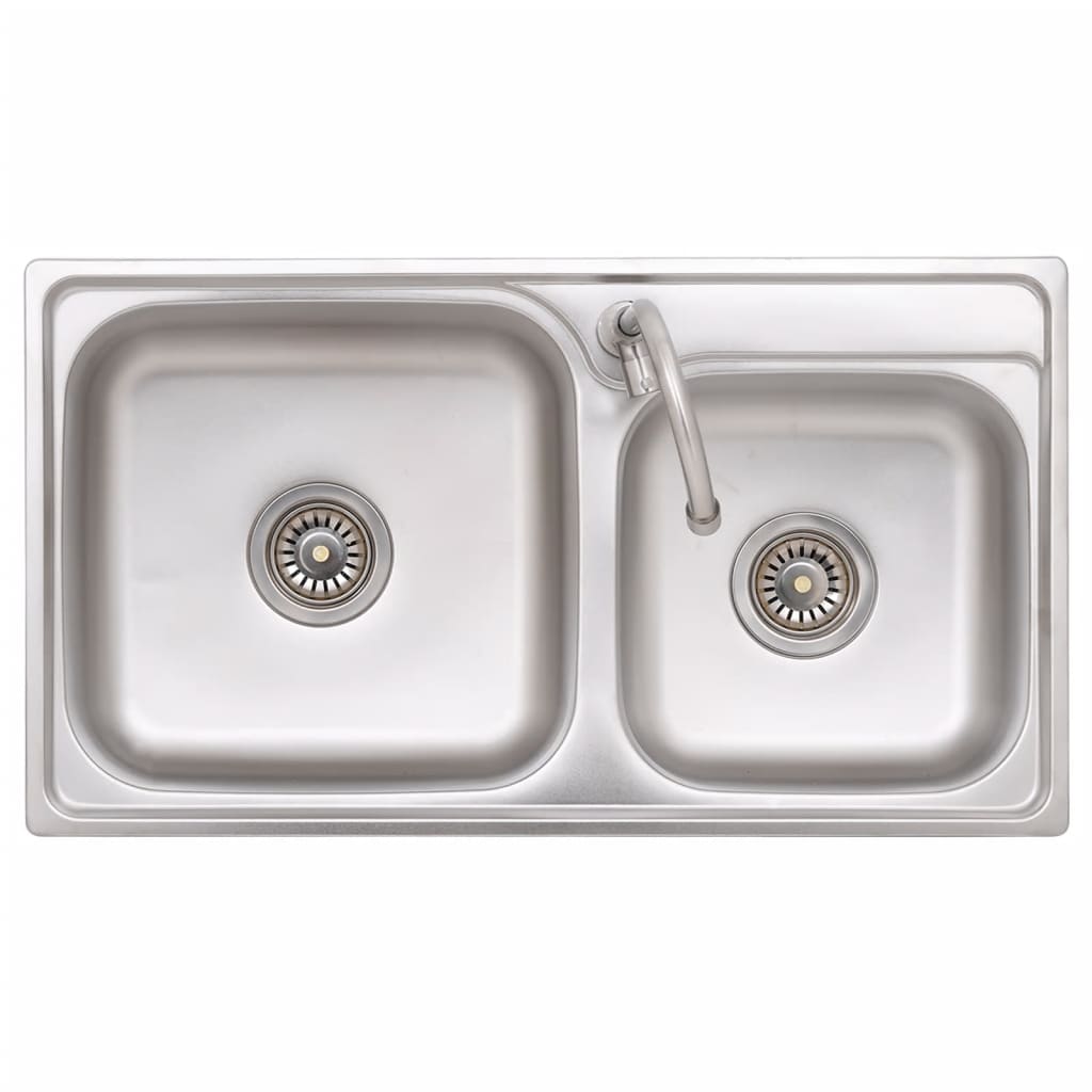 Fregadero de camping doble seno y grifo acero inoxidable