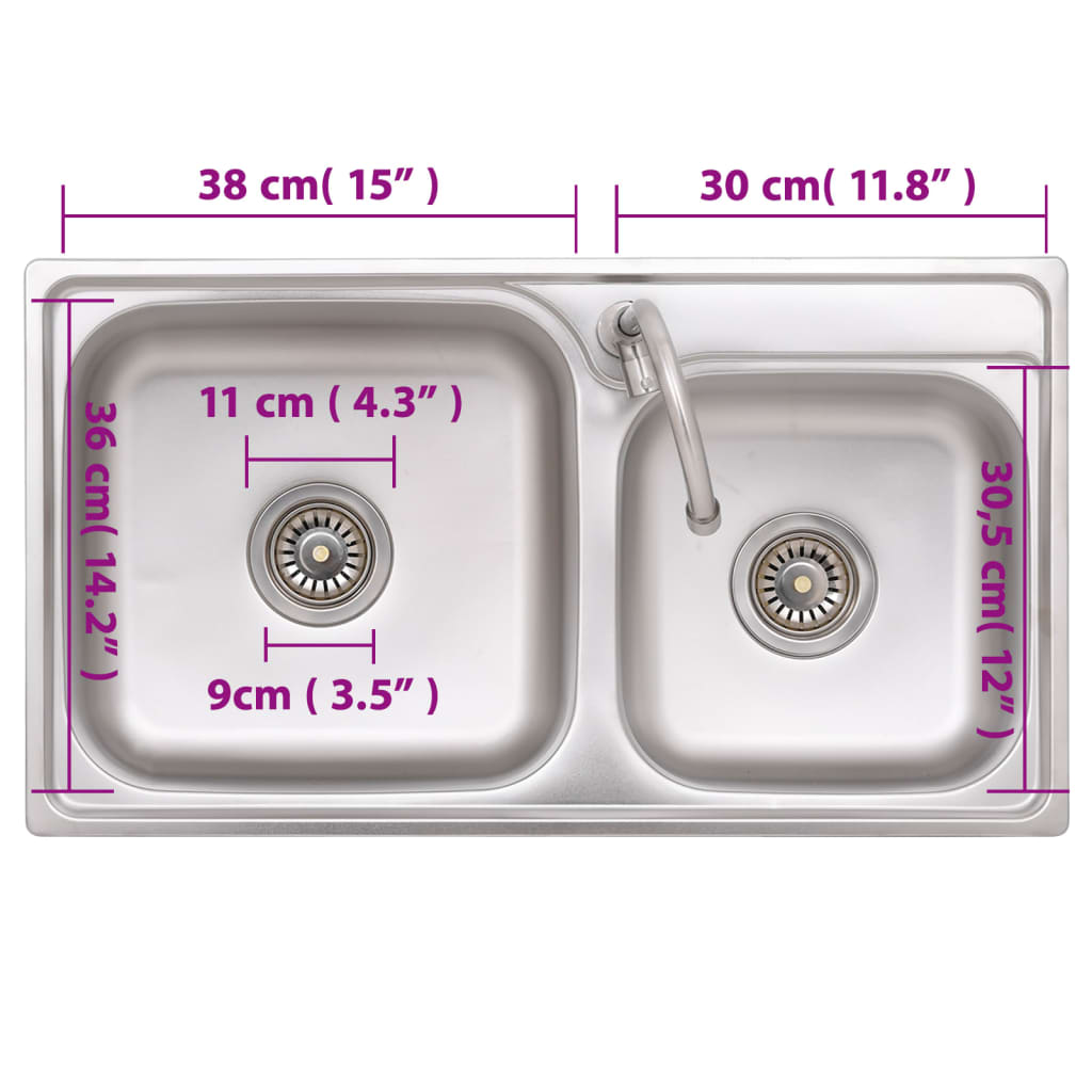 Fregadero de camping doble seno y grifo acero inoxidable