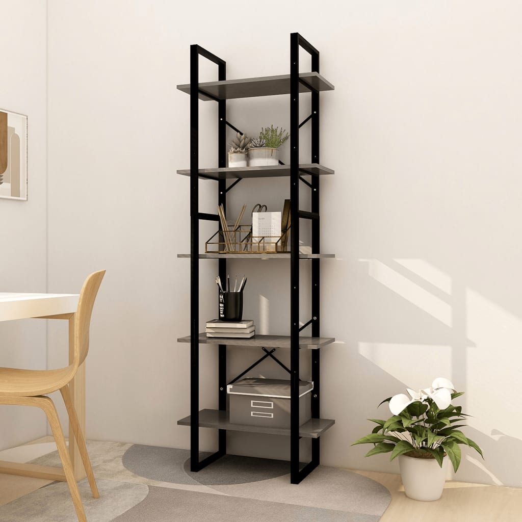 5-tier white pine wood shelving unit 60x30x175 cm