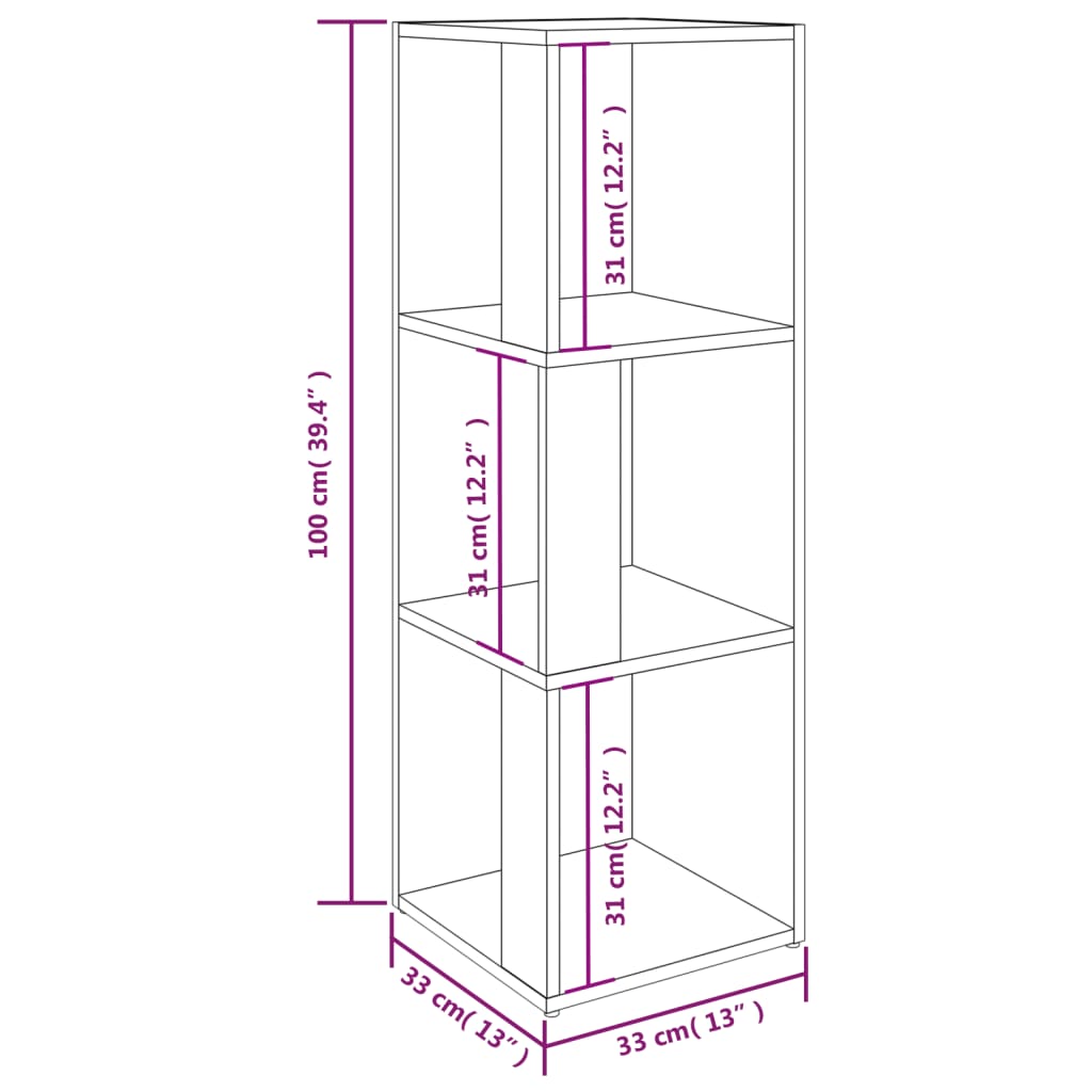 Mueble de esquina madera contrachapada blanco 33x33x100 cm