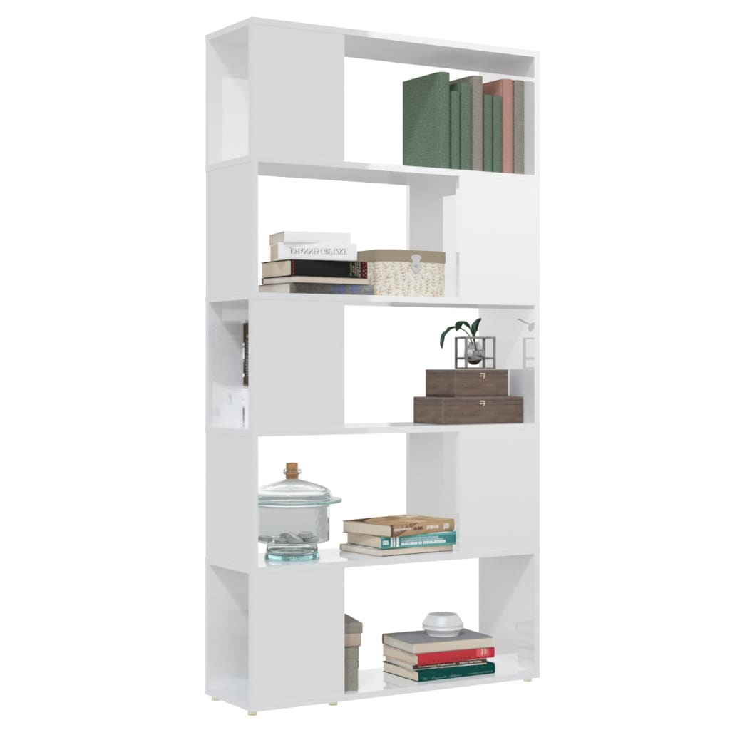 Librería separador contrachapada blanco brillante 80x24x155 cm