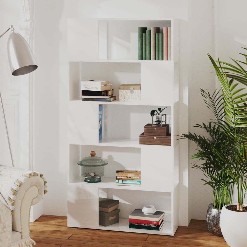 Librería separador contrachapada blanco brillante 80x24x155 cm