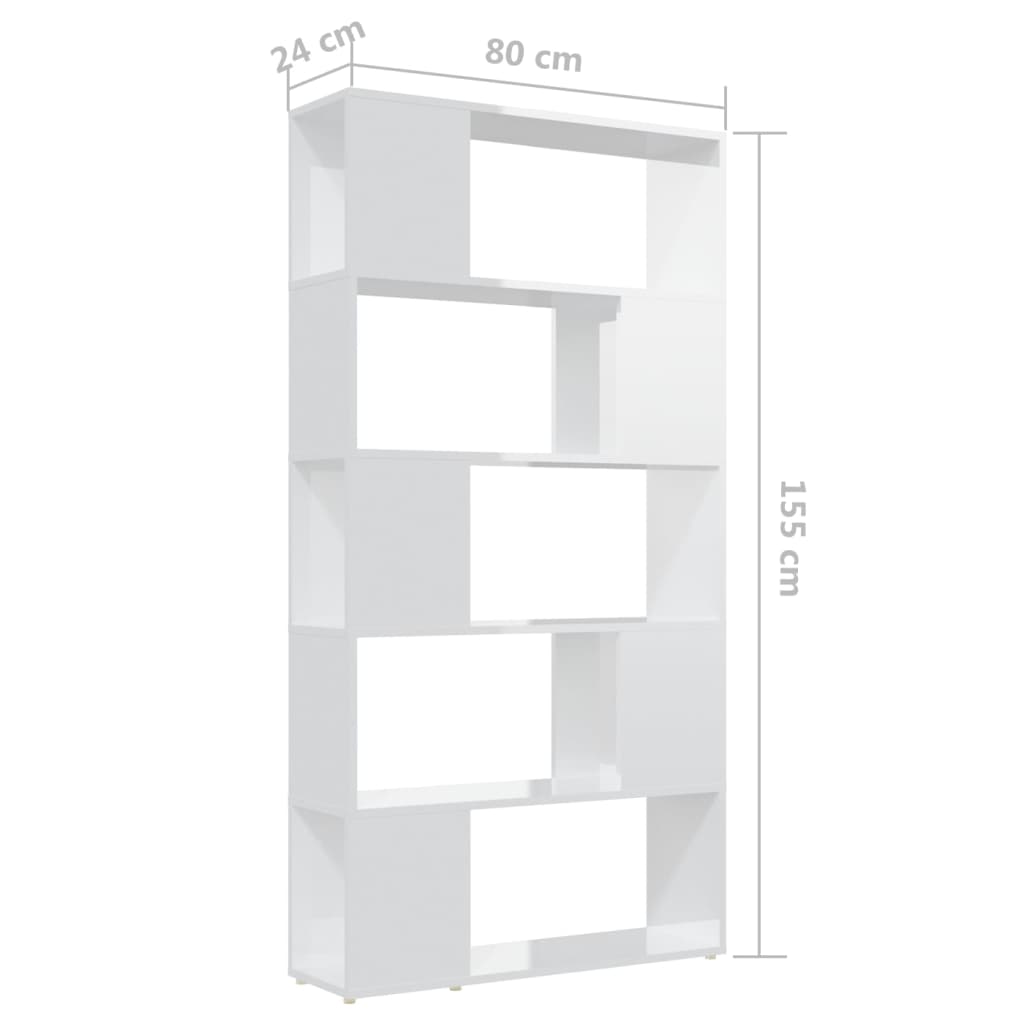 Librería separador contrachapada blanco brillante 80x24x155 cm
