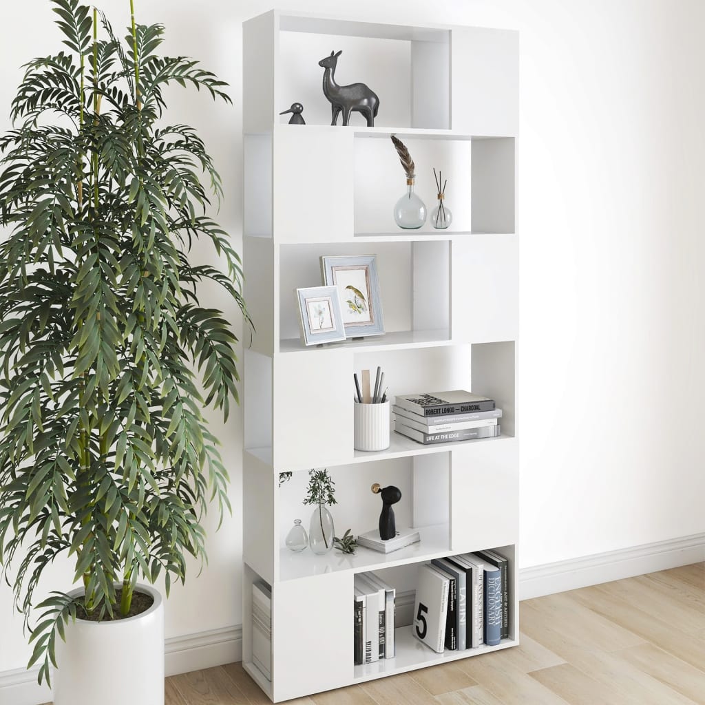 Librería separador contrachapada blanco brillante 80x24x155 cm