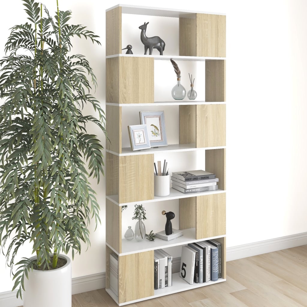 Librería separador contrachapada blanco brillante 80x24x155 cm
