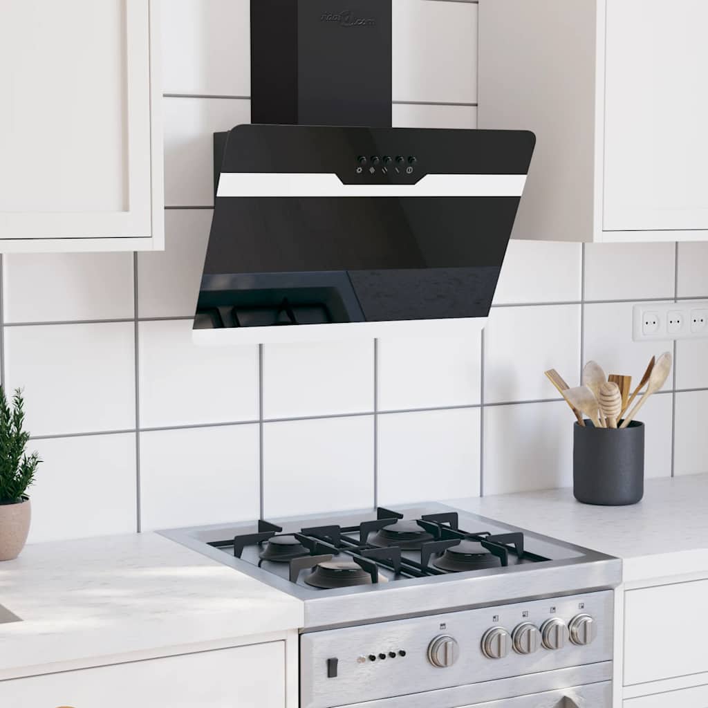 Wall-mounted extractor hood, white tempered glass and steel, 60 cm