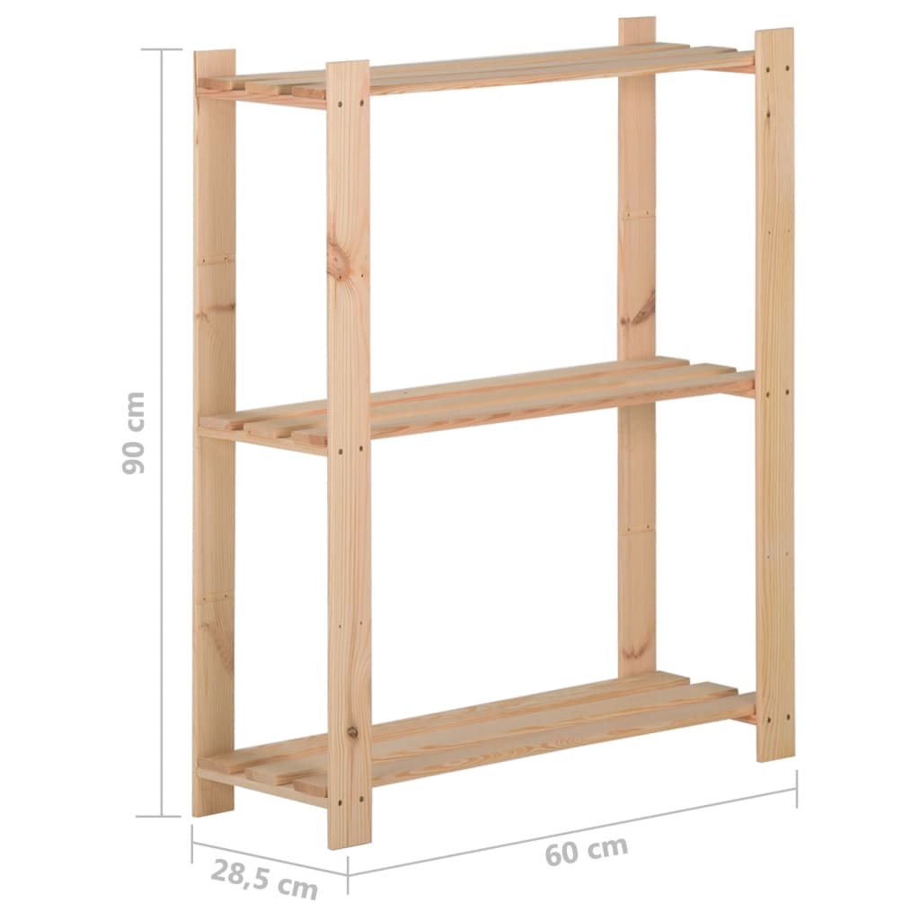 Estantería de 3 niveles madera pino maciza 60x28,5x90 cm