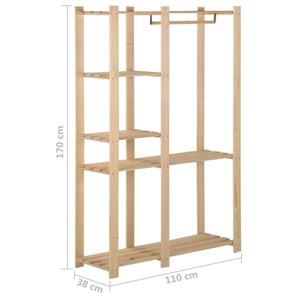 Perchero de ropa de madera maciza de pino 110x38x170 cm