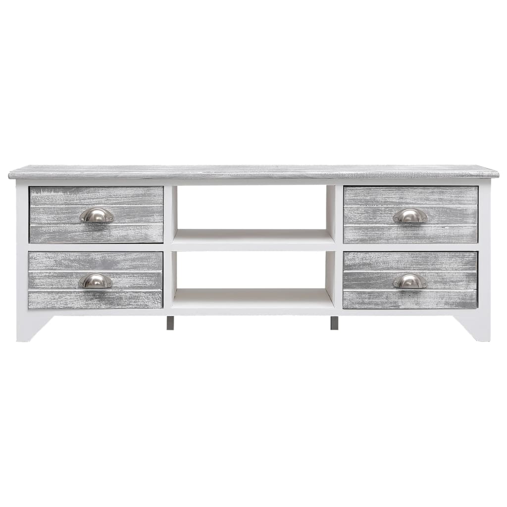 Mueble para TV madera de paulownia blanco y gris 108x30x40 cm
