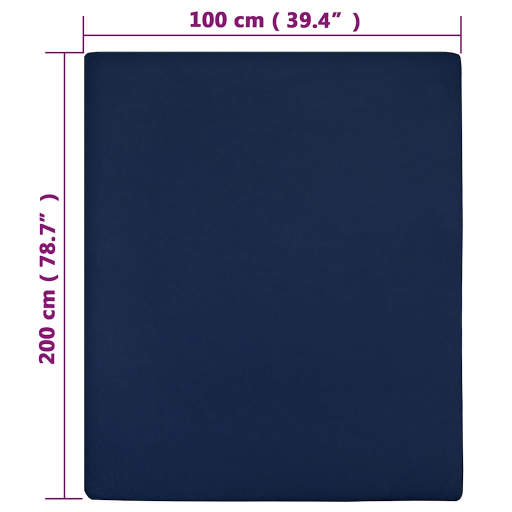 Sábanas bajeras jersey 2 uds algodón azul marino 100x200 cm