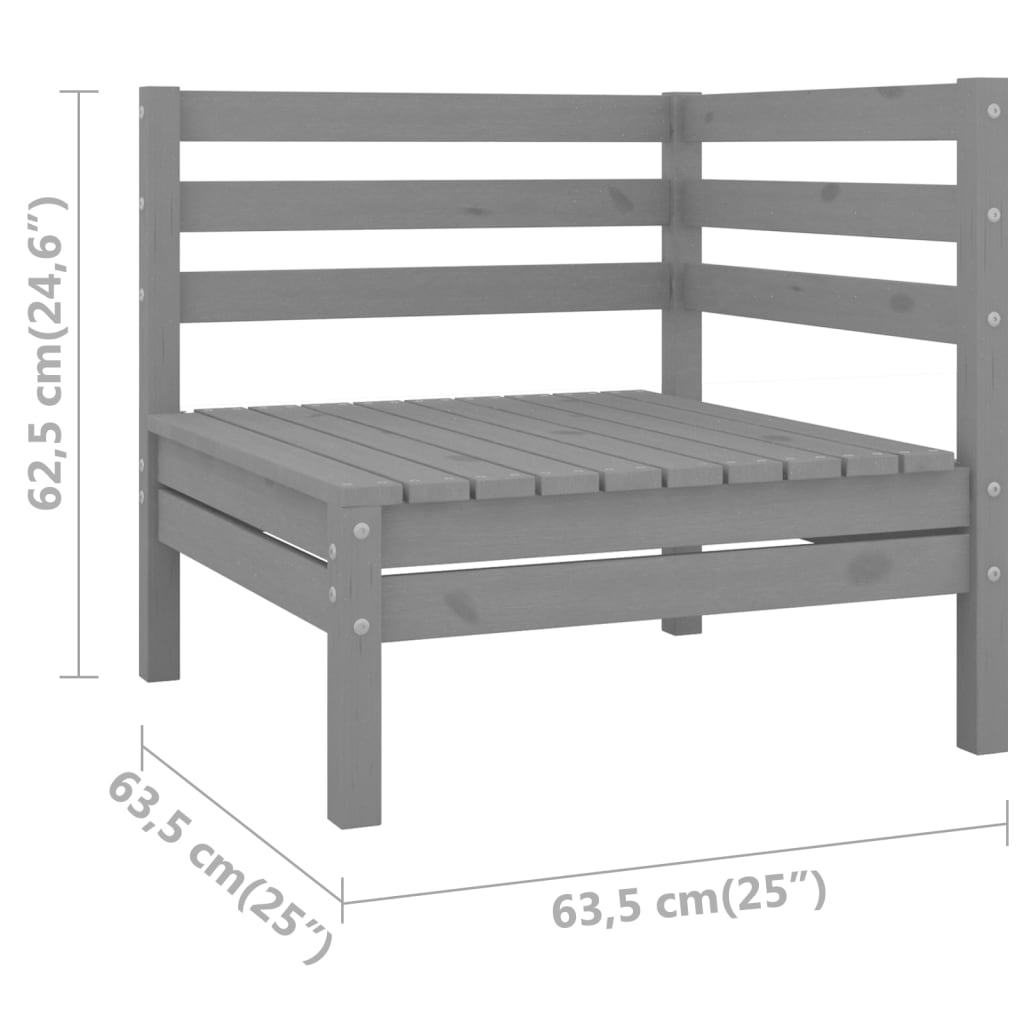 Conjunto de muebles de jardín 3 piezas madera maciza pino gris