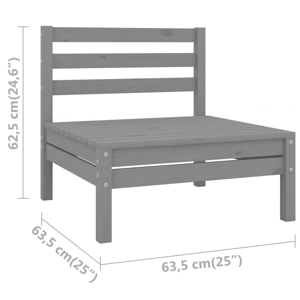 Conjunto de muebles de jardín 3 piezas madera maciza pino gris