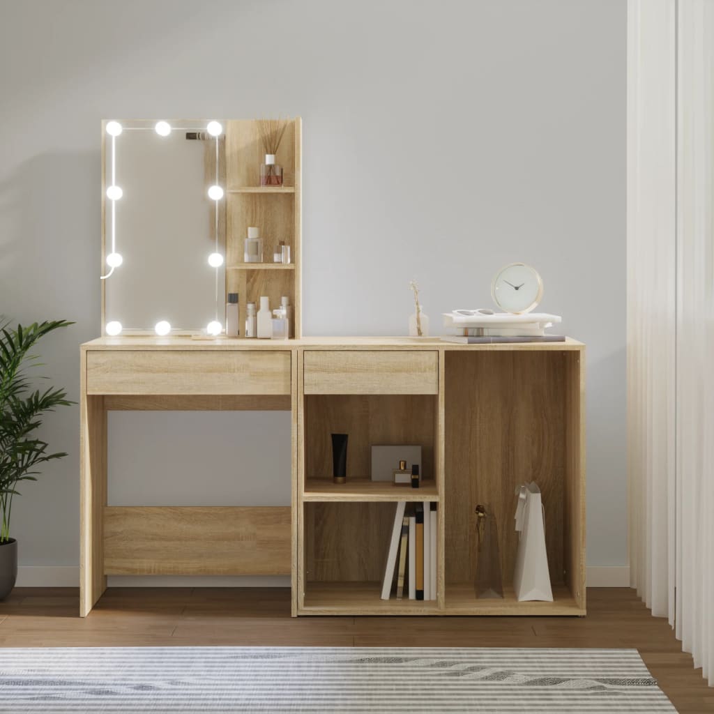 Tocador con LED y armario madera contrachapada blanco