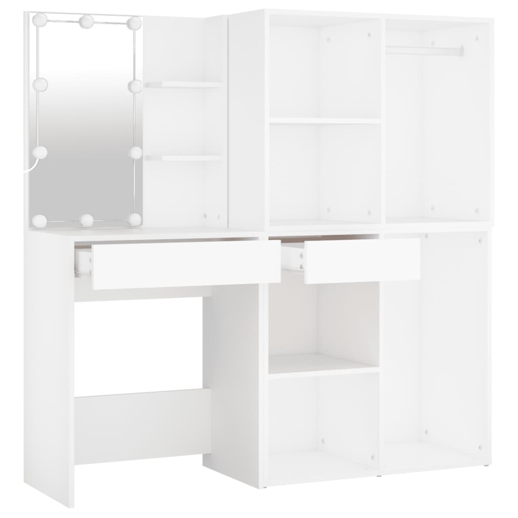 Tocador con LED y 2 armarios madera contrachapada blanco