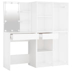 Tocador con LED y 2 armarios madera contrachapada blanco