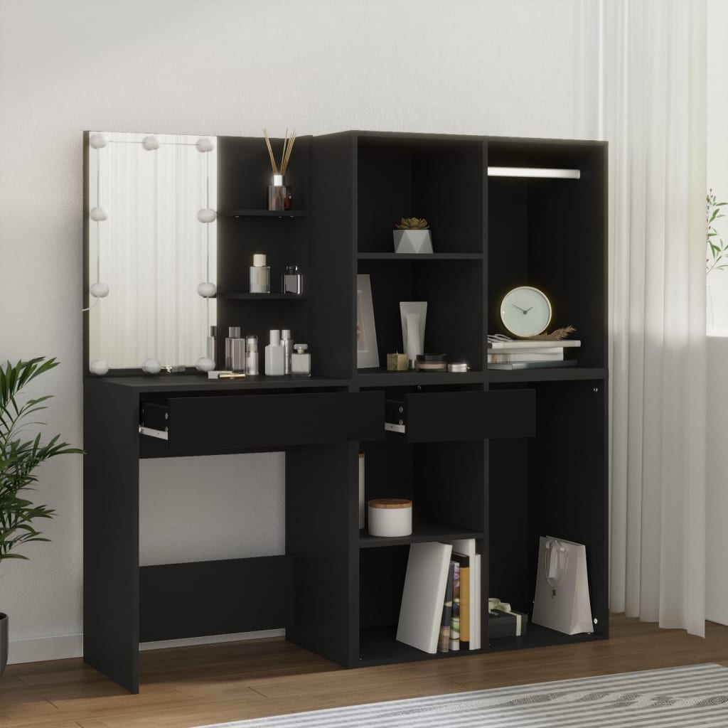 Tocador con LED y armario madera contrachapada gris Sonoma