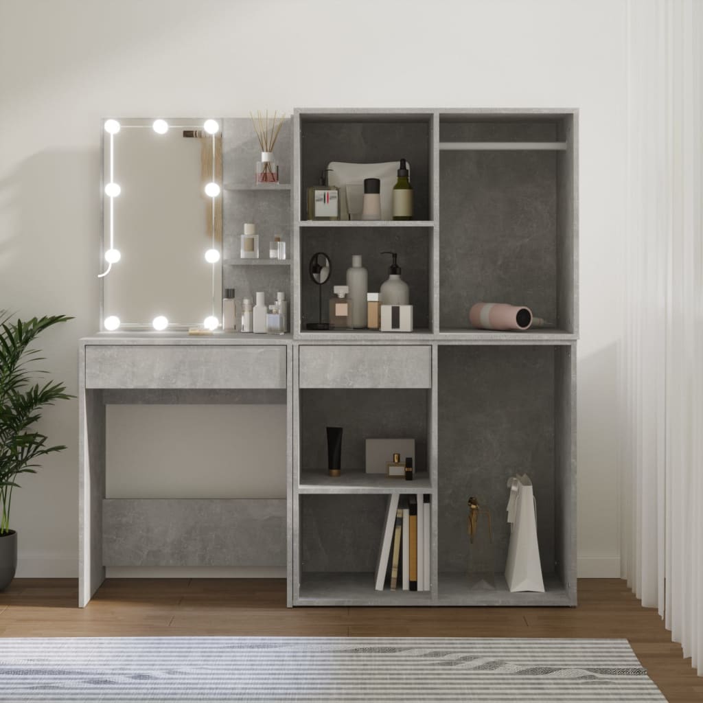 Tocador con LED y 2 armarios madera contrachapada blanco