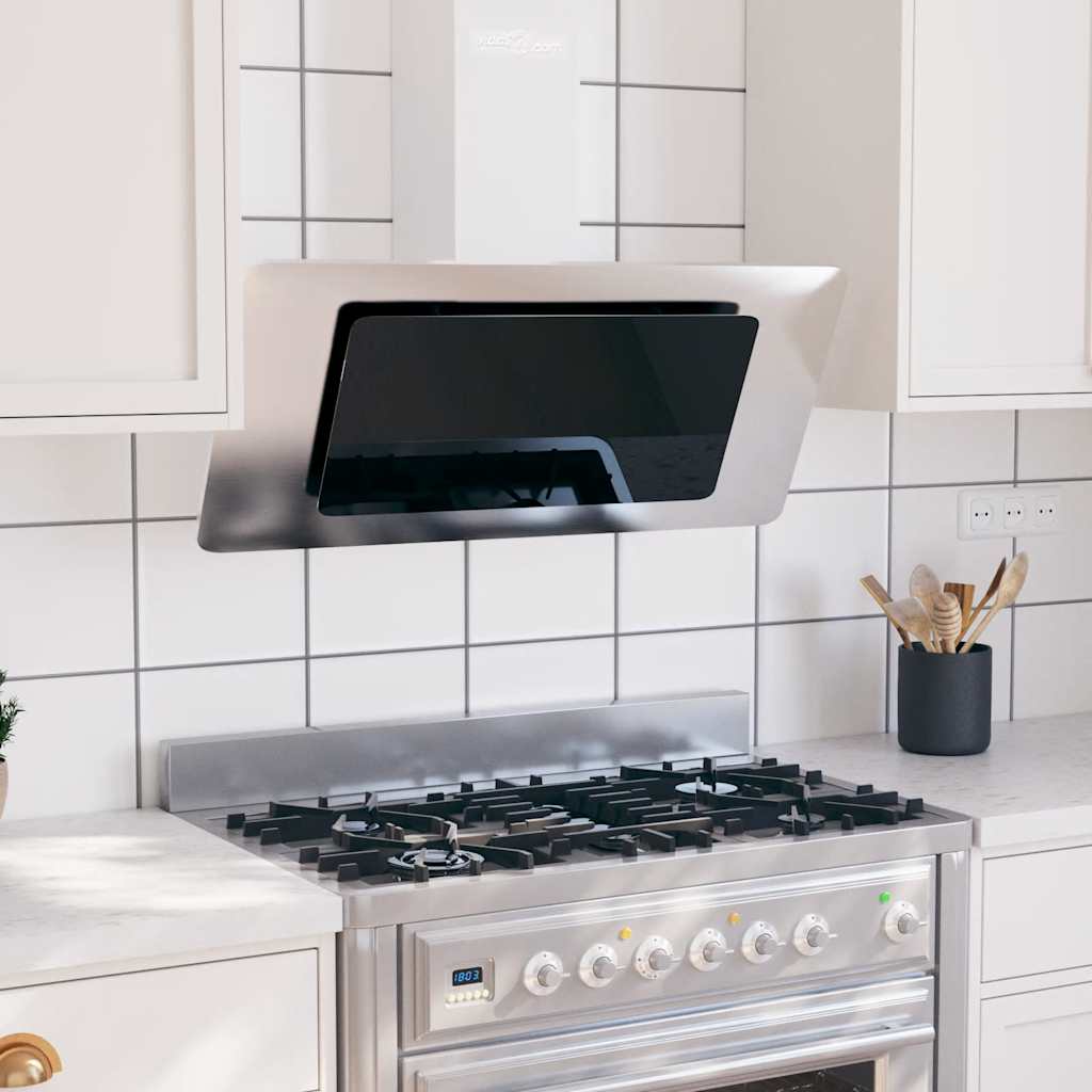 Stainless steel and silver tempered glass extractor hood 60 cm