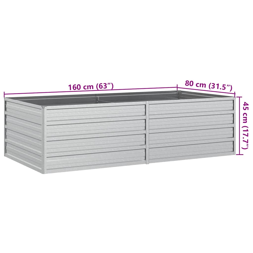 Arriate de acero galvanizado plateado 160x80x45 cm