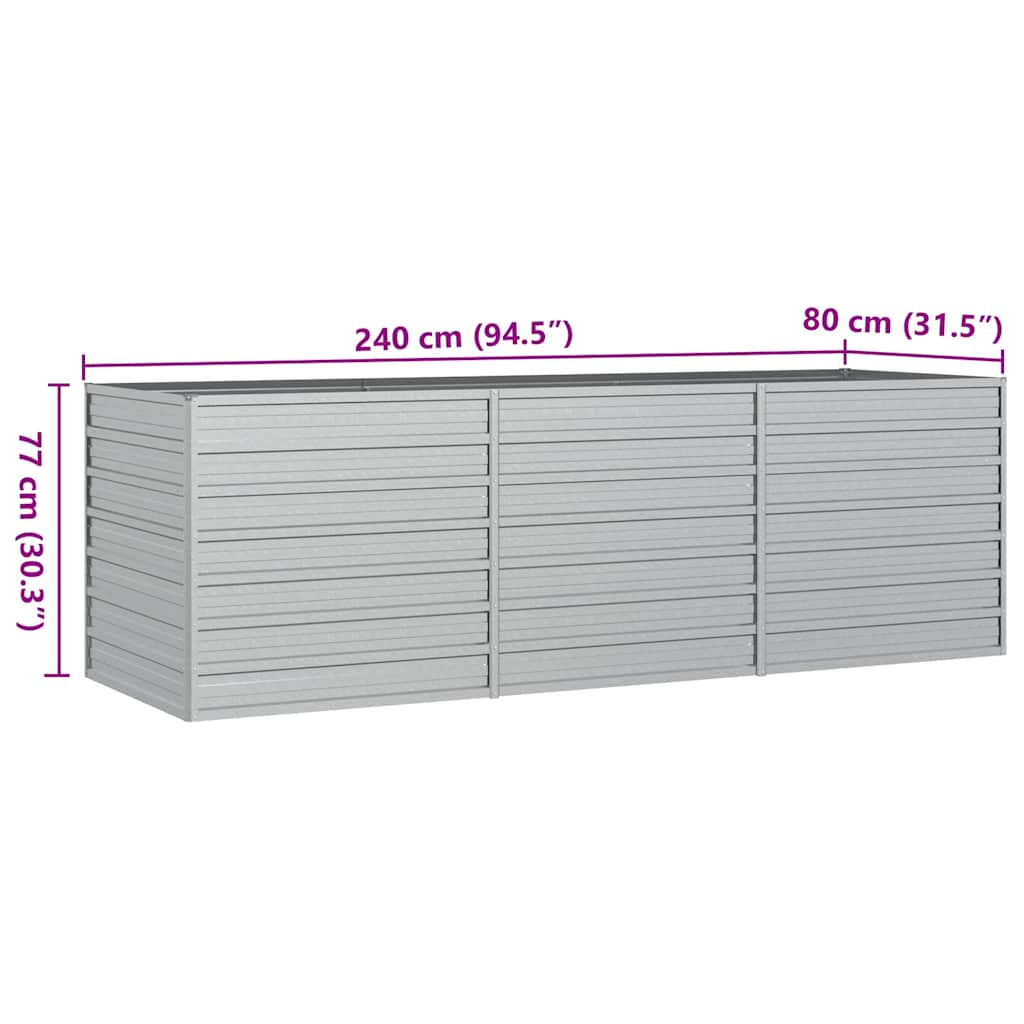 Arriate de acero galvanizado plateado 240x80x77 cm