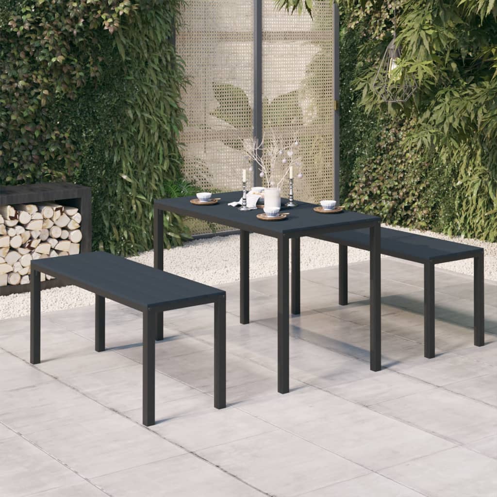 Conjunto de refeição de jardim 3 pçs aço e WPC castanho e preto