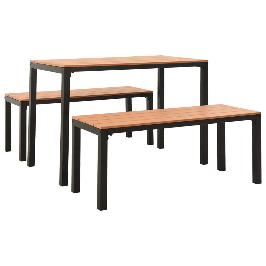 Set de comedor de jardín 3 pzas acero y WPC marrón y negro