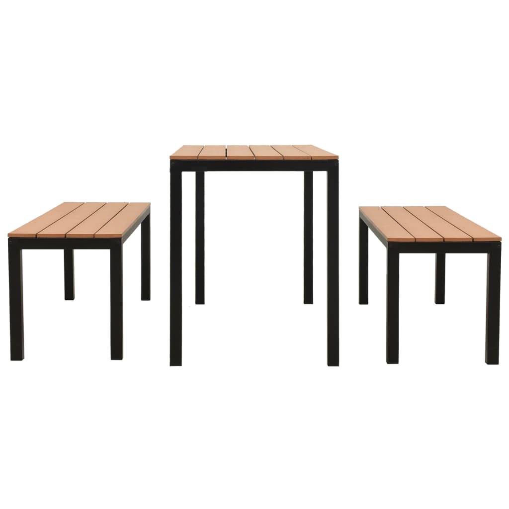Set de comedor de jardín 3 pzas acero y WPC marrón y negro