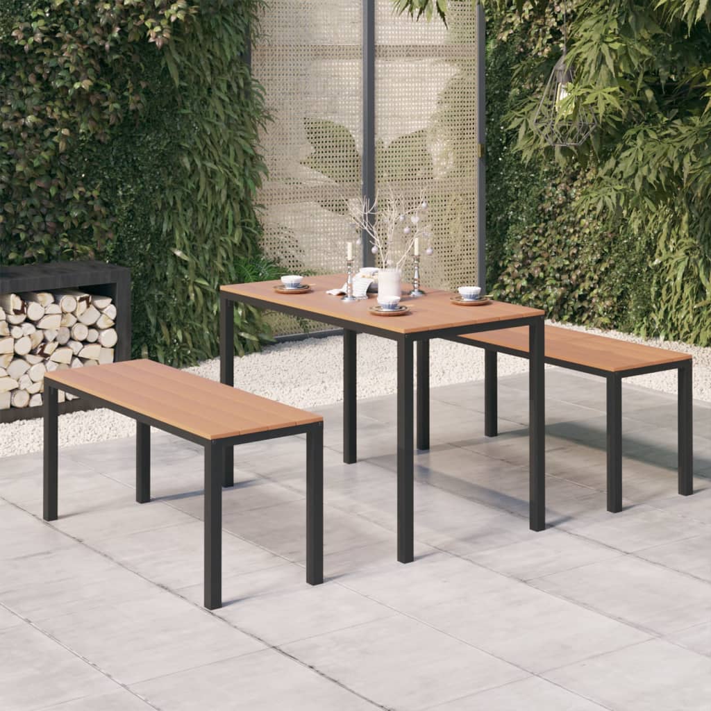 Set de comedor de jardín 3 pzas acero y WPC marrón y negro