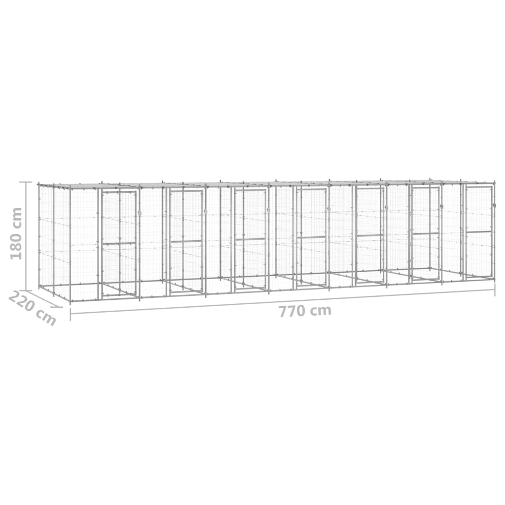 Perrera de exterior de acero galvanizado con techo 16,94 m²