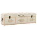 Banco con almacenaje 110 cm madera maciza de abeto color crema y tela