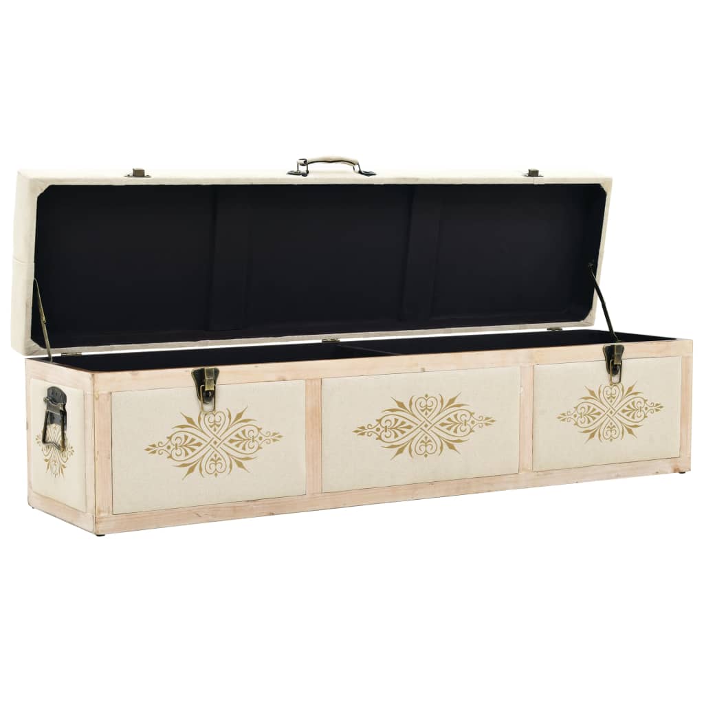 Banco con almacenaje 110 cm madera maciza de abeto color crema y tela