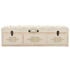 Banco con almacenaje 110 cm madera maciza de abeto color crema y tela