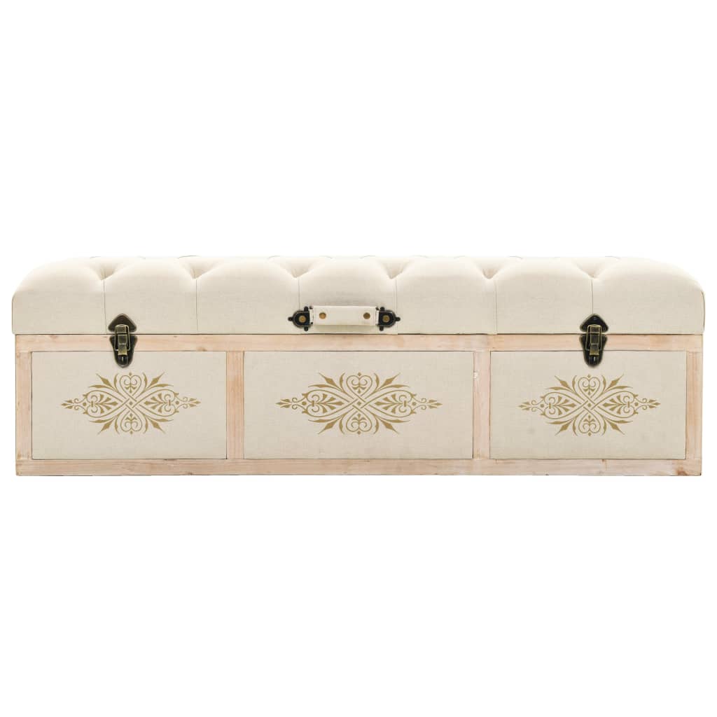 Banco con almacenaje 110 cm madera maciza de abeto color crema y tela