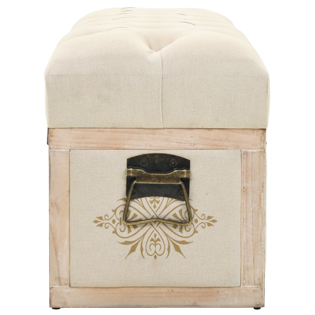 Banco con almacenaje 110 cm madera maciza de abeto color crema y tela